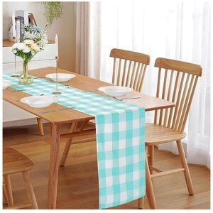 Aqua and White Checkered Table Runner